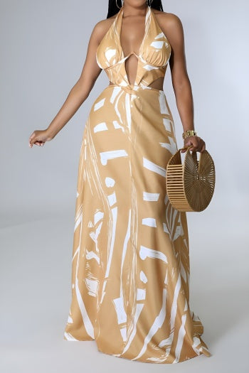 White and Beige Halter Dresses