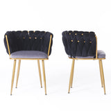 Living Room Chairs,Velvet Makeup Vanity Chair with Back Arm Modern Bedroom Accent Chair Elegant Comfy Single upholstered Chair with Gold Metal Legs(2 SET)