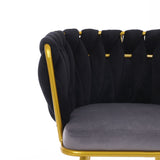Living Room Chairs,Velvet Makeup Vanity Chair with Back Arm Modern Bedroom Accent Chair Elegant Comfy Single upholstered Chair with Gold Metal Legs(2 SET)