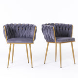 Living Room Chairs,Velvet Makeup Vanity Chair with Back Arm Modern Bedroom Accent Chair Elegant Comfy Single upholstered Chair with Gold Metal Legs(2 SET)