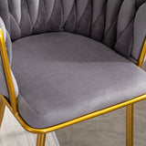 Living Room Chairs,Velvet Makeup Vanity Chair with Back Arm Modern Bedroom Accent Chair Elegant Comfy Single upholstered Chair with Gold Metal Legs(2 SET)