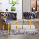 Living Room Chairs,Velvet Makeup Vanity Chair with Back Arm Modern Bedroom Accent Chair Elegant Comfy Single upholstered Chair with Gold Metal Legs(2 SET)