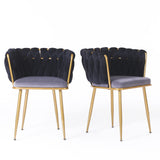 Living Room Chairs,Velvet Makeup Vanity Chair with Back Arm Modern Bedroom Accent Chair Elegant Comfy Single upholstered Chair with Gold Metal Legs(2 SET)