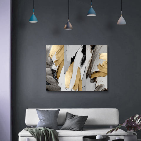 Framed Canvas Wall Art Decor Abstract Style Painting, Gold and Silver Color Painting Decoration For Office Living Room, Bedroom Decor-Ready To Hang- Thickness 1.5inch